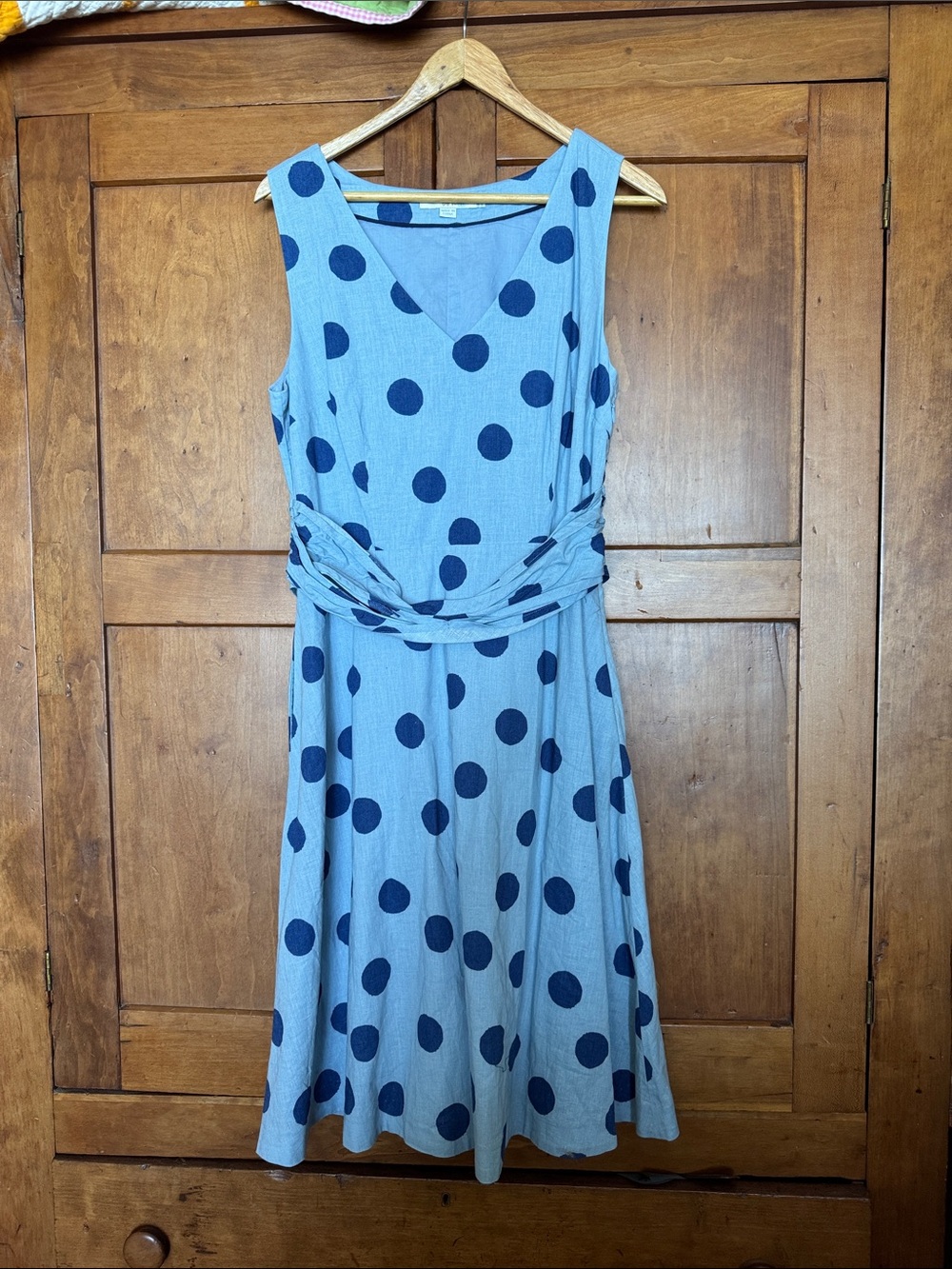 Boden Light Blue Dress with Navy Polka Dots